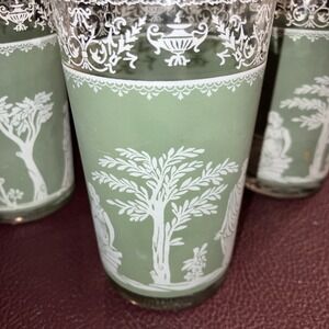 Set 4 Vintage MCM Jeanette Green Jasperware Hellenic 5" Barware Tumbler Glasses